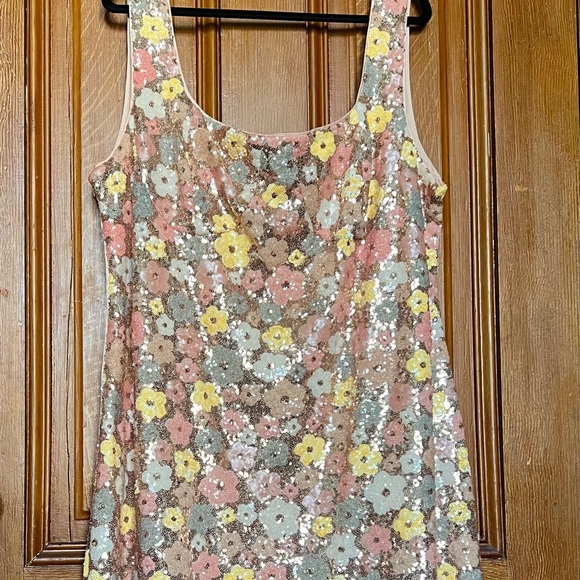 Cider Sequin Floral Dress with Pink and Gold Accents - Picture 4 of 7